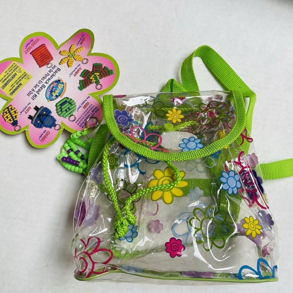See Through Backpack Green Trim Floral Print Kids Teens Party Travel Vacation